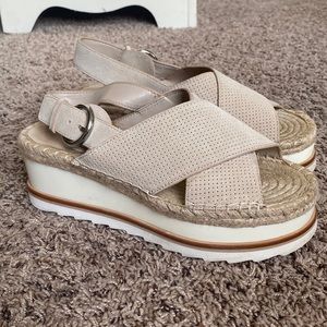Marc Fisher LTD Gellyn perforated suede slinkback platform sandals